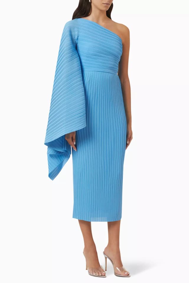 The Lenna Midi Dress in Plissé Crepe
